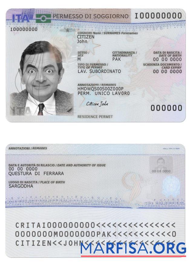 Realistic Italy residence permit new template